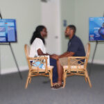 Couple practicing communication skills in a relationship class